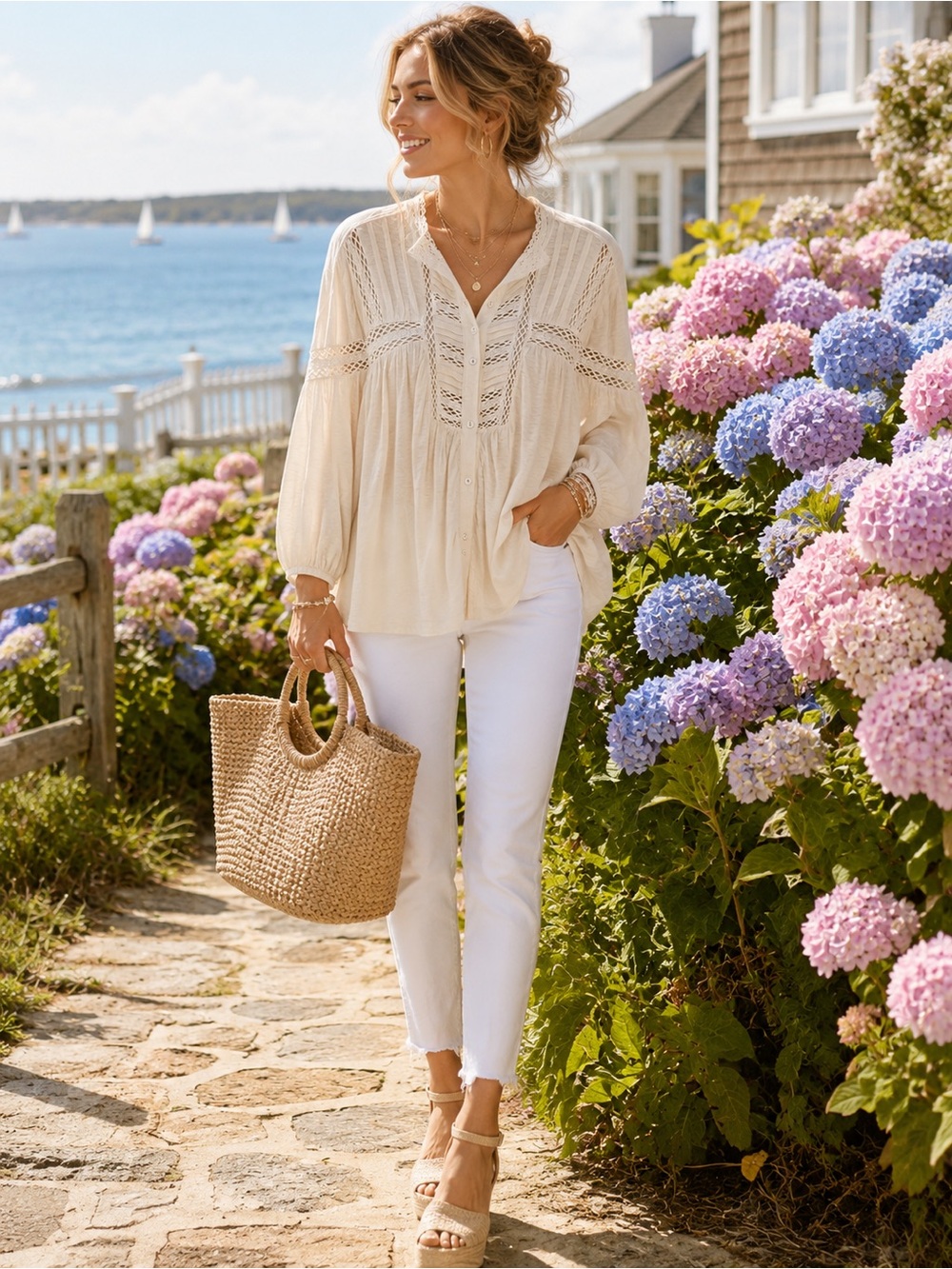Reba Cream Lace Boho Blouse | Romantic Peasant Top | Cottagecore Prairie